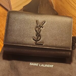Saint Laurent Black Textured Leather Monogram Wallet